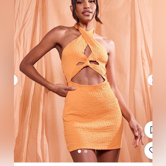 Pretty Little Thing Orange Twist Halter Cut-Out Dress US 4 Bodycon Mini NWT - Picture 1 of 6